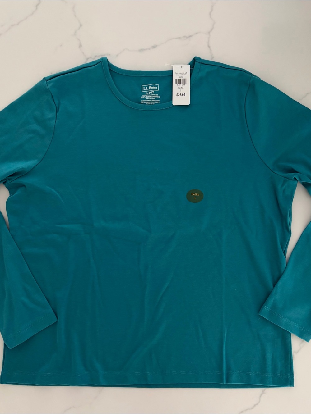 L.L.Bean L-PET Teal WOMEN'S 100% Pima Cotton Crewneck NWT